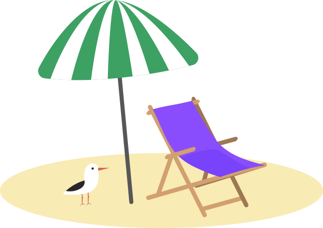 Empty beach chair under an umbrella | Save for vacation with Goodbudget