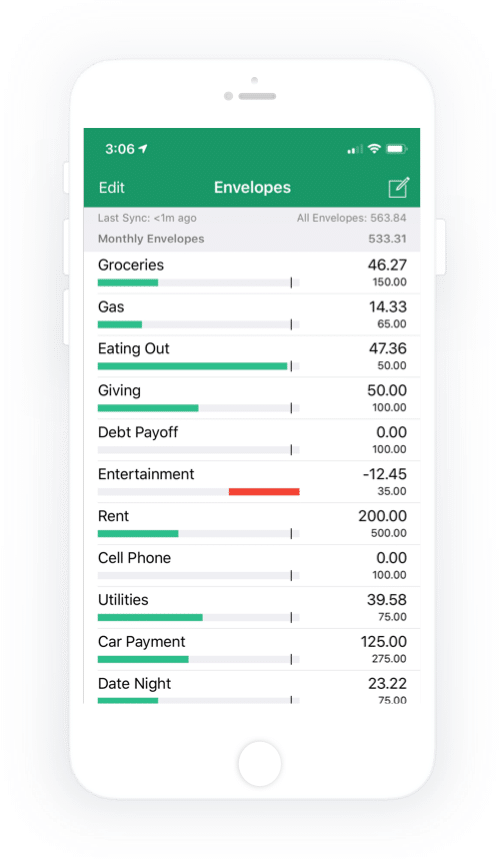 iPhone showing home budget app with a list of categories